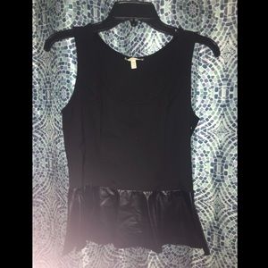 Form fitting black tank with leather accent